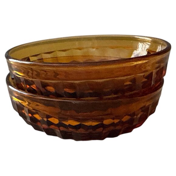 Set of 2 Vintage Amber Glass Dessert Bowls – Honeycomb Faceted Pattern 1970s - Picture 4 of 4
